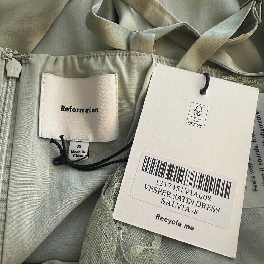 Reformation Vesper Satin Dress Salvia - Picture 9 of 11